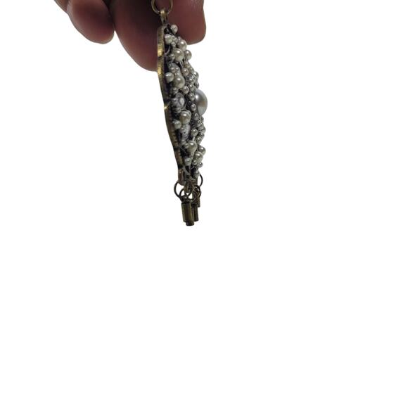 Gold Tone Faux Pearl Rhinestone Statement Tassel Circle Drop Dangle Earrings - Picture 5 of 7